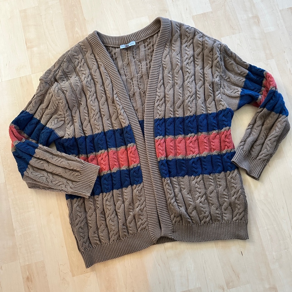 Conditions Apply Stripe Cable Cardigan Knit Sweater Brown Anthropologie S M - Picture 4 of 7